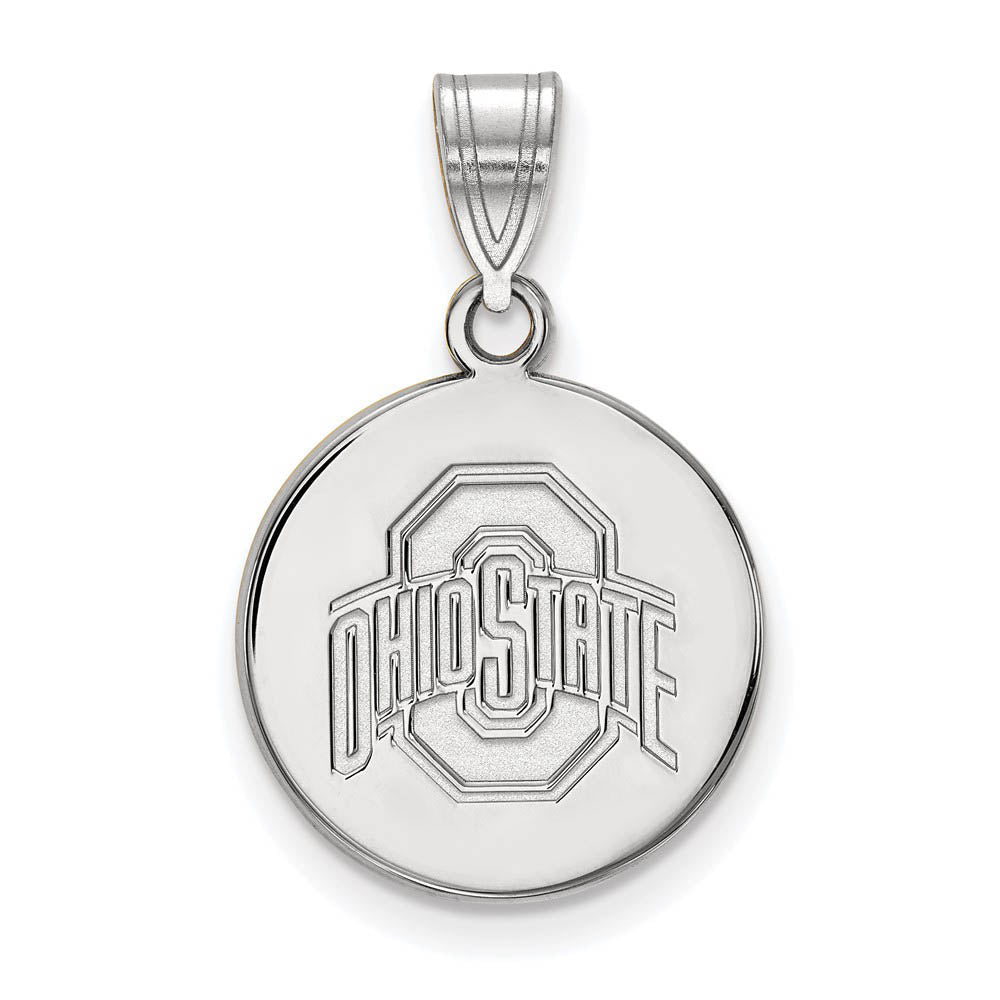 14k White Gold Ohio State Medium Logo Disc Pendant, Item P24218 by The Black Bow Jewelry Co.