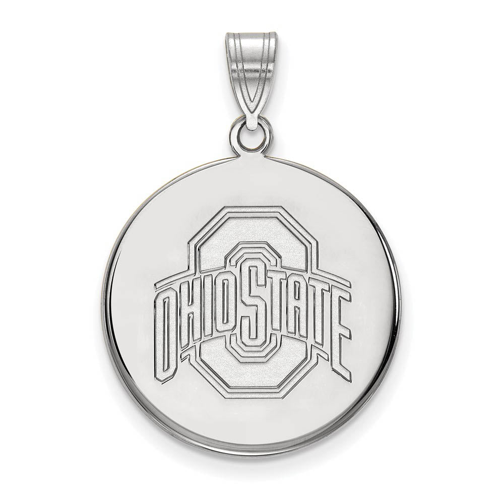 14k White Gold Ohio State Large Logo Disc Pendant, Item P24234 by The Black Bow Jewelry Co.