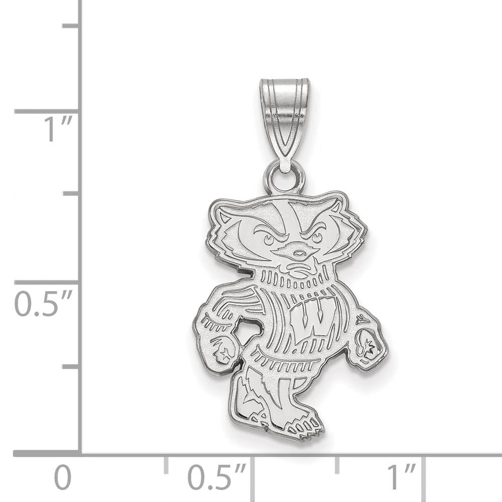 Alternate view of the 14k White Gold U. of Wisconsin Large Badgers Pendant by The Black Bow Jewelry Co.