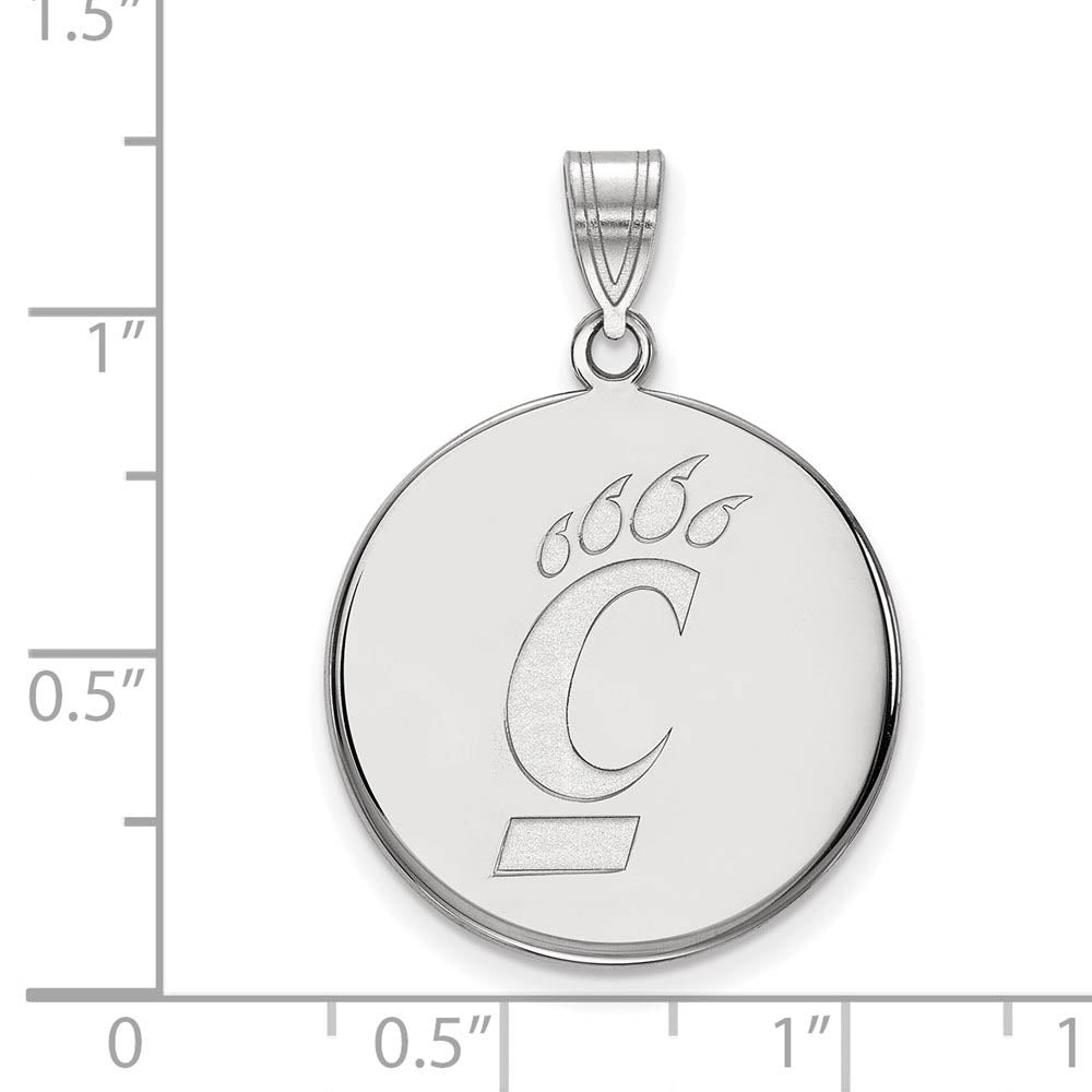 Alternate view of the 14k White Gold U of Cincinnati Large Logo Disc Pendant by The Black Bow Jewelry Co.