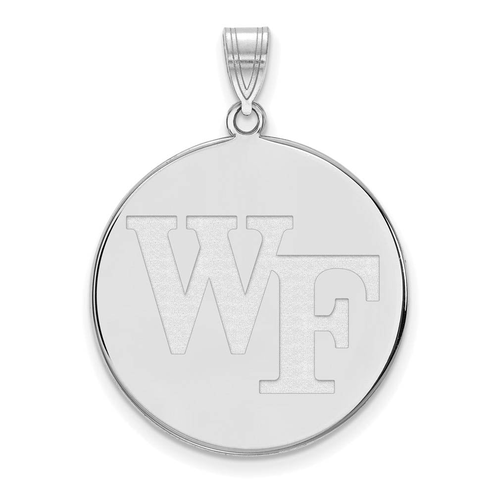 14k White Gold Wake Forest U. XL 'WF' Disc Pendant, Item P24340 by The Black Bow Jewelry Co.