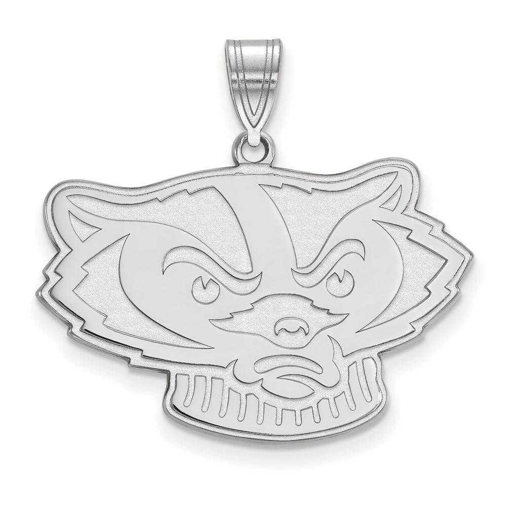 14k White Gold U. of Wisconsin Large Mascot Pendant, Item P24345 by The Black Bow Jewelry Co.