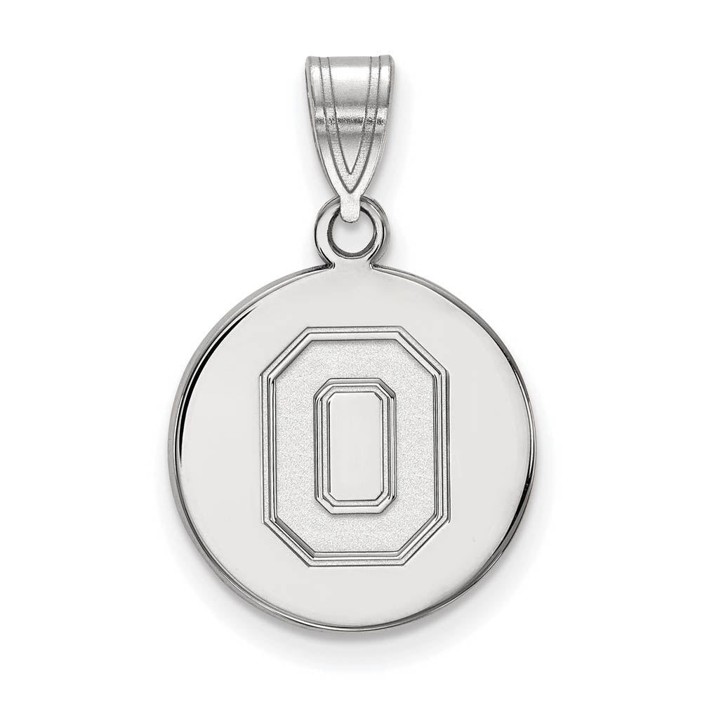 14k White Gold Ohio State Medium Disc Pendant, Item P24348 by The Black Bow Jewelry Co.