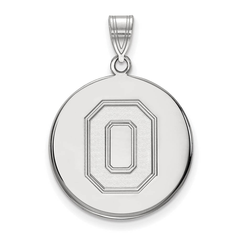 14k White Gold Ohio State Large Disc Pendant, Item P24359 by The Black Bow Jewelry Co.