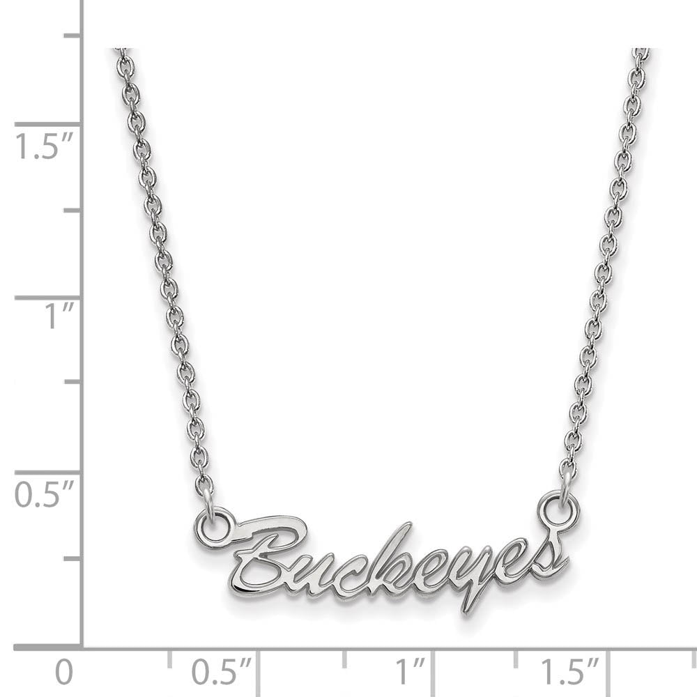 Alternate view of the 14k White Gold Ohio State Small Script Pendant Necklace by The Black Bow Jewelry Co.