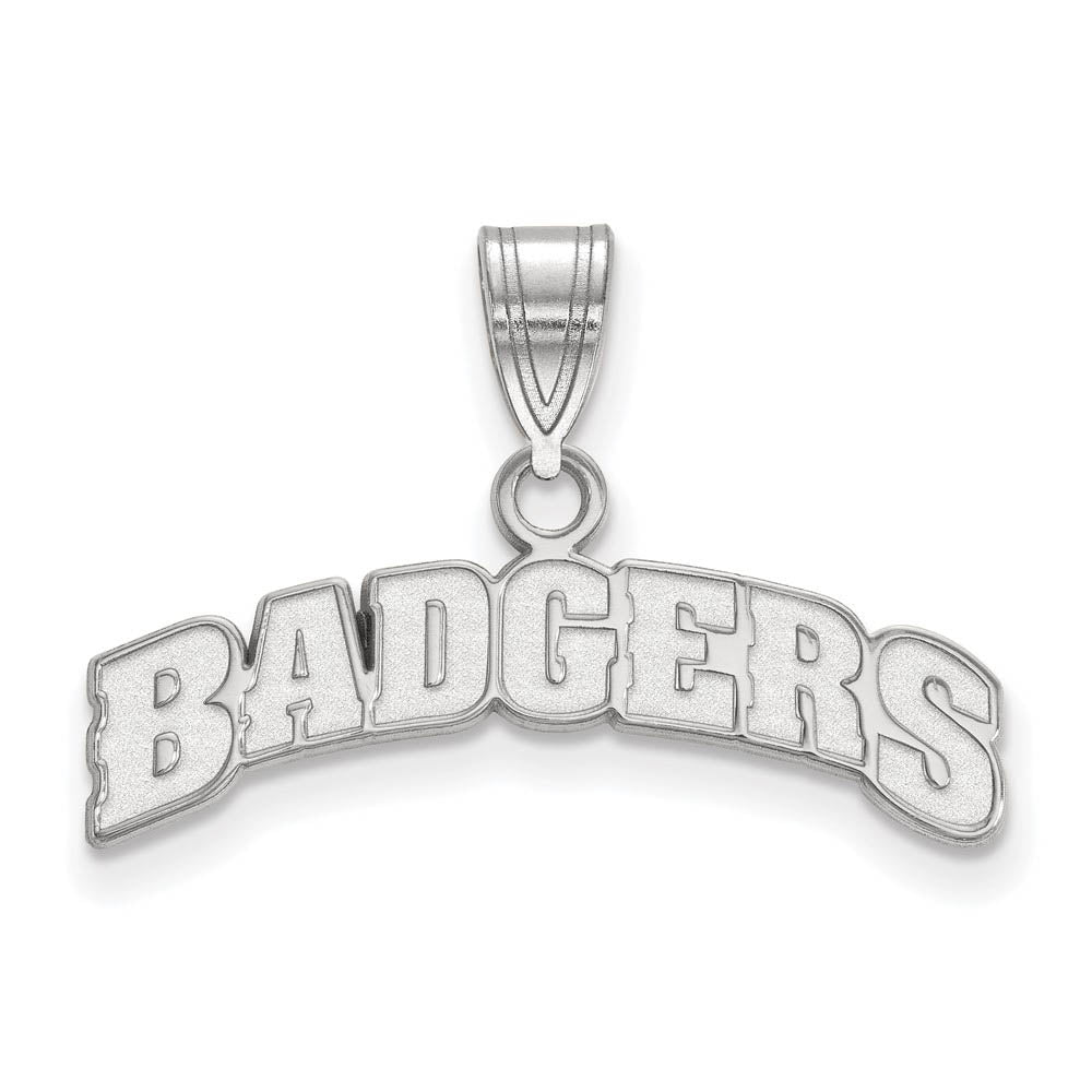 14k White Gold U. of Wisconsin Medium Script Logo Pendant, Item P24409 by The Black Bow Jewelry Co.
