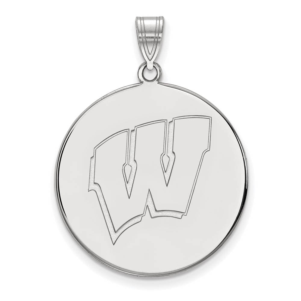 14k White Gold U. of Wisconsin XL Initial W Disc Pendant, Item P24410 by The Black Bow Jewelry Co.