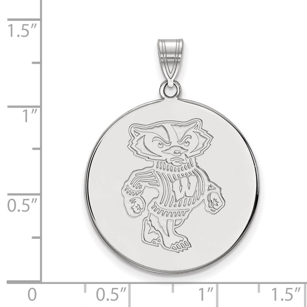 Alternate view of the 14k White Gold U. of Wisconsin XL Badgers Disc Pendant by The Black Bow Jewelry Co.