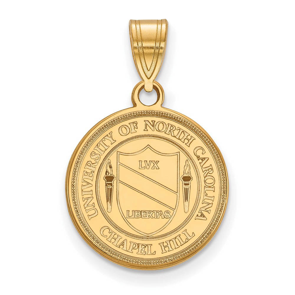 14k Yellow Gold North Carolina Medium Crest Pendant, Item P24430 by The Black Bow Jewelry Co.