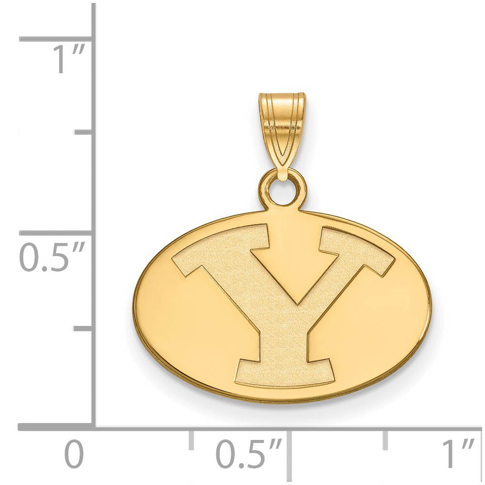 Alternate view of the 14k Gold Plated Silver Brigham Young U Small Initial Y Oval Pendant by The Black Bow Jewelry Co.