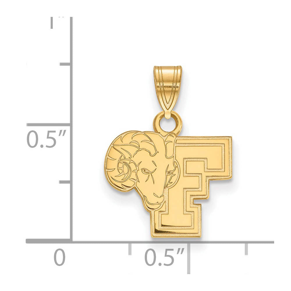 Alternate view of the 14k Gold Plated Silver Fordham U Small Logo Pendant by The Black Bow Jewelry Co.