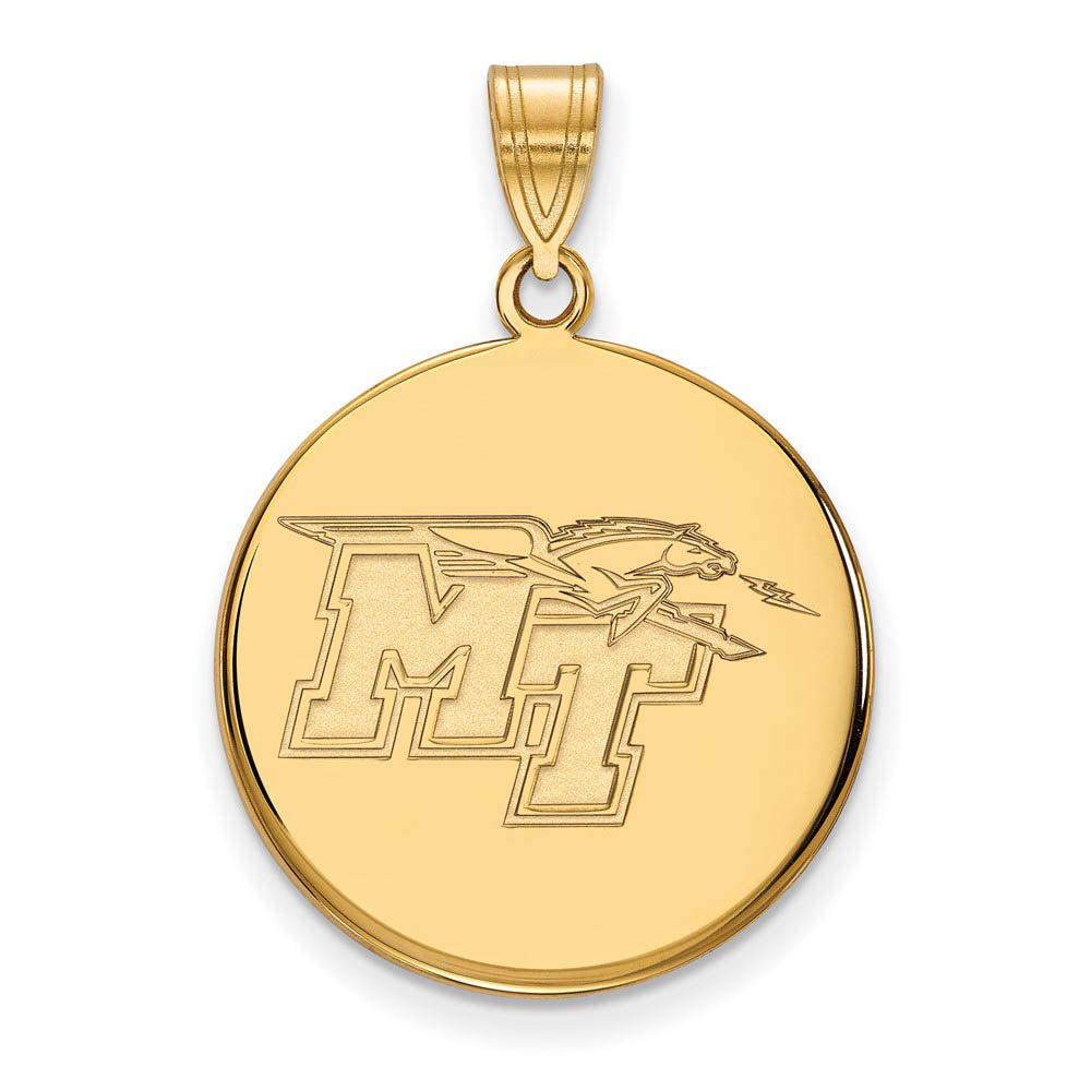 14k Gold Plated Silver Middle Tennessee State Large Disc Pendant, Item P24456 by The Black Bow Jewelry Co.