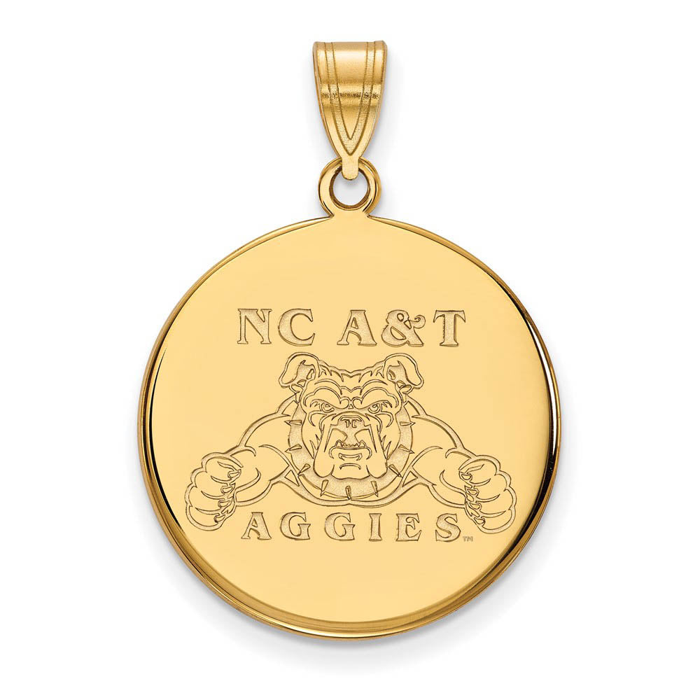 14k Gold Plated Silver North Carolina A&T Large Disc Pendant, Item P24459 by The Black Bow Jewelry Co.