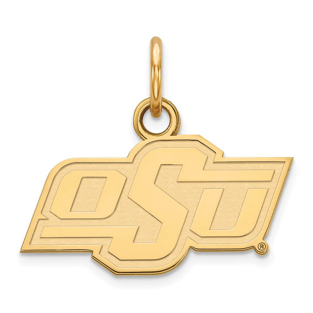 14k Gold Plated Silver Oklahoma State XS (Tiny) 'OSU' Charm or Pendant, Item P24464 by The Black Bow Jewelry Co.