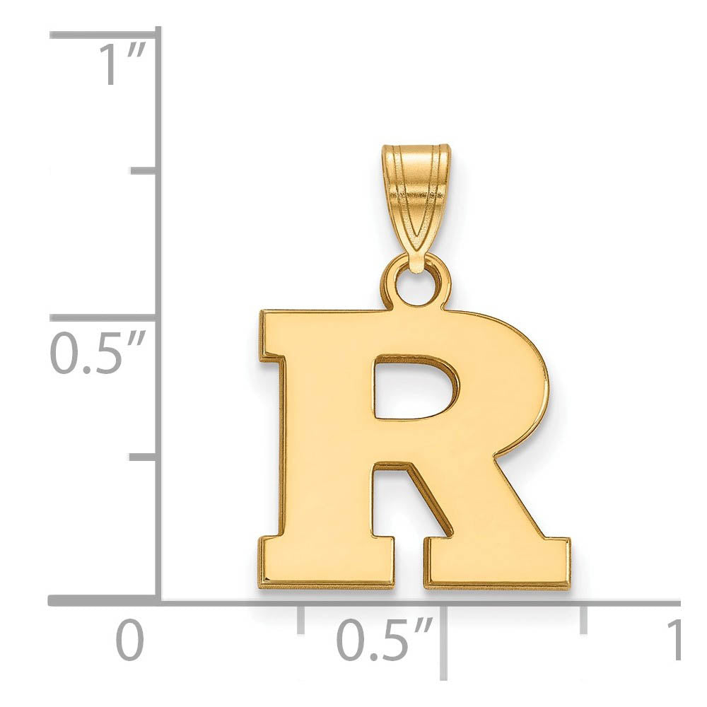 Alternate view of the 14k Gold Plated Silver Rutgers Small Initial R Pendant by The Black Bow Jewelry Co.