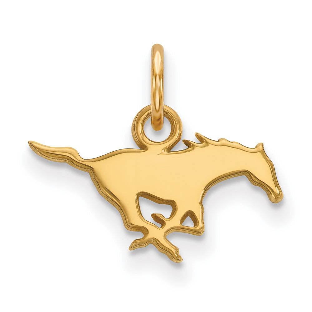 14k Gold Plated Silver Southern Methodist U. XS (Tiny) Charm Pendant, Item P24473 by The Black Bow Jewelry Co.