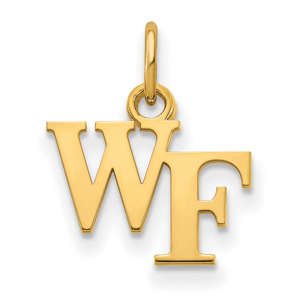 14k Gold Plated Silver Wake Forest U. XS (Tiny) Charm or 'WF' Pendant, Item P24521 by The Black Bow Jewelry Co.