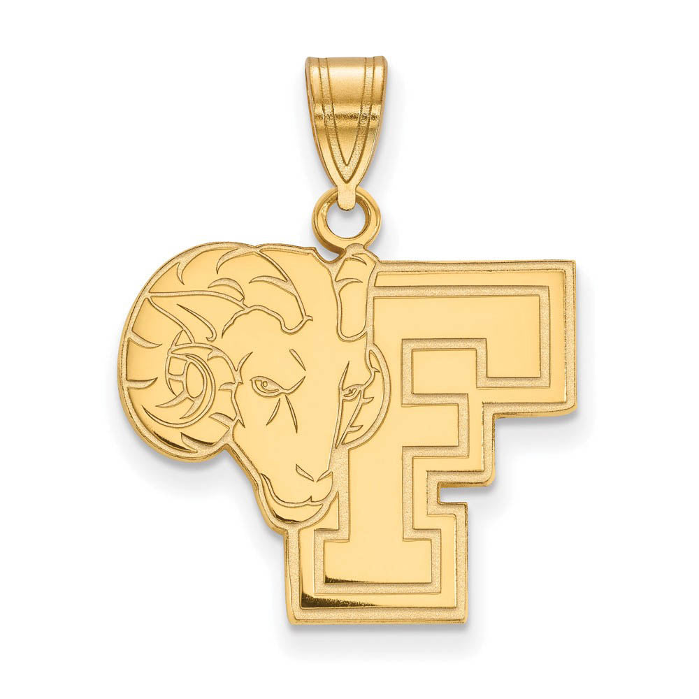 14k Gold Plated Silver Fordham U Large Logo Pendant, Item P24541 by The Black Bow Jewelry Co.