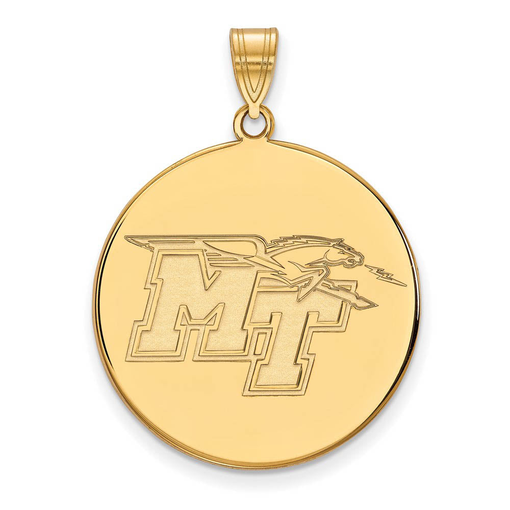 14k Gold Plated Silver Middle Tennessee State XL Disc Pendant, Item P24554 by The Black Bow Jewelry Co.