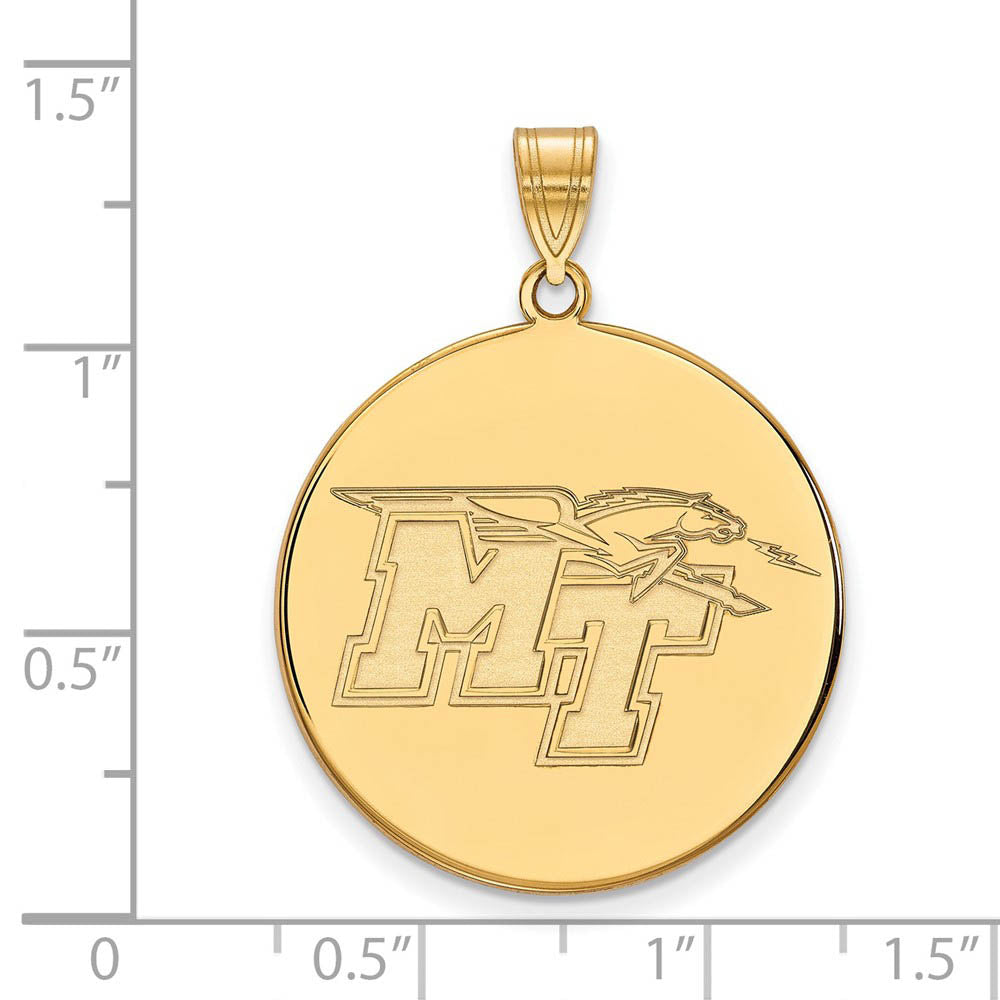Alternate view of the 14k Gold Plated Silver Middle Tennessee State XL Disc Pendant by The Black Bow Jewelry Co.