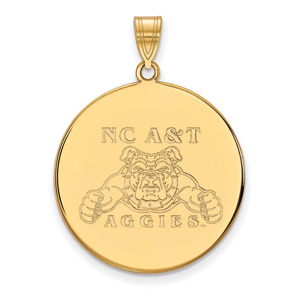 14k Gold Plated Silver North Carolina A&T XL Disc Pendant, Item P24557 by The Black Bow Jewelry Co.