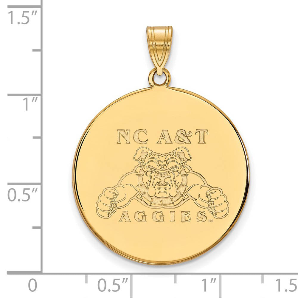 Alternate view of the 14k Gold Plated Silver North Carolina A&T XL Disc Pendant by The Black Bow Jewelry Co.