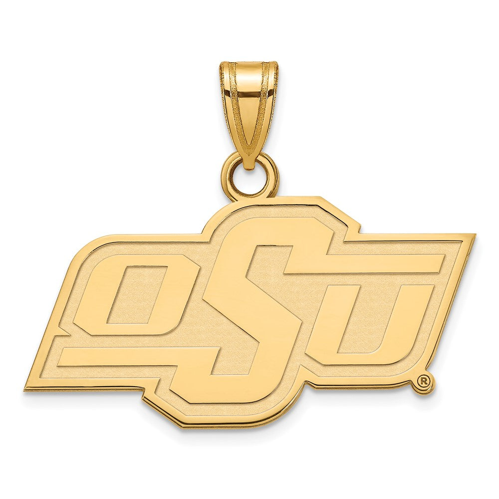 14k Gold Plated Silver Oklahoma State Small 'OSU' Pendant, Item P24562 by The Black Bow Jewelry Co.