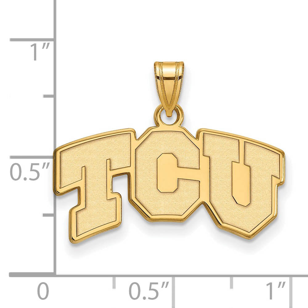 Alternate view of the 14k Gold Plated Silver Texas Christian U. Small 'TCU' Pendant by The Black Bow Jewelry Co.