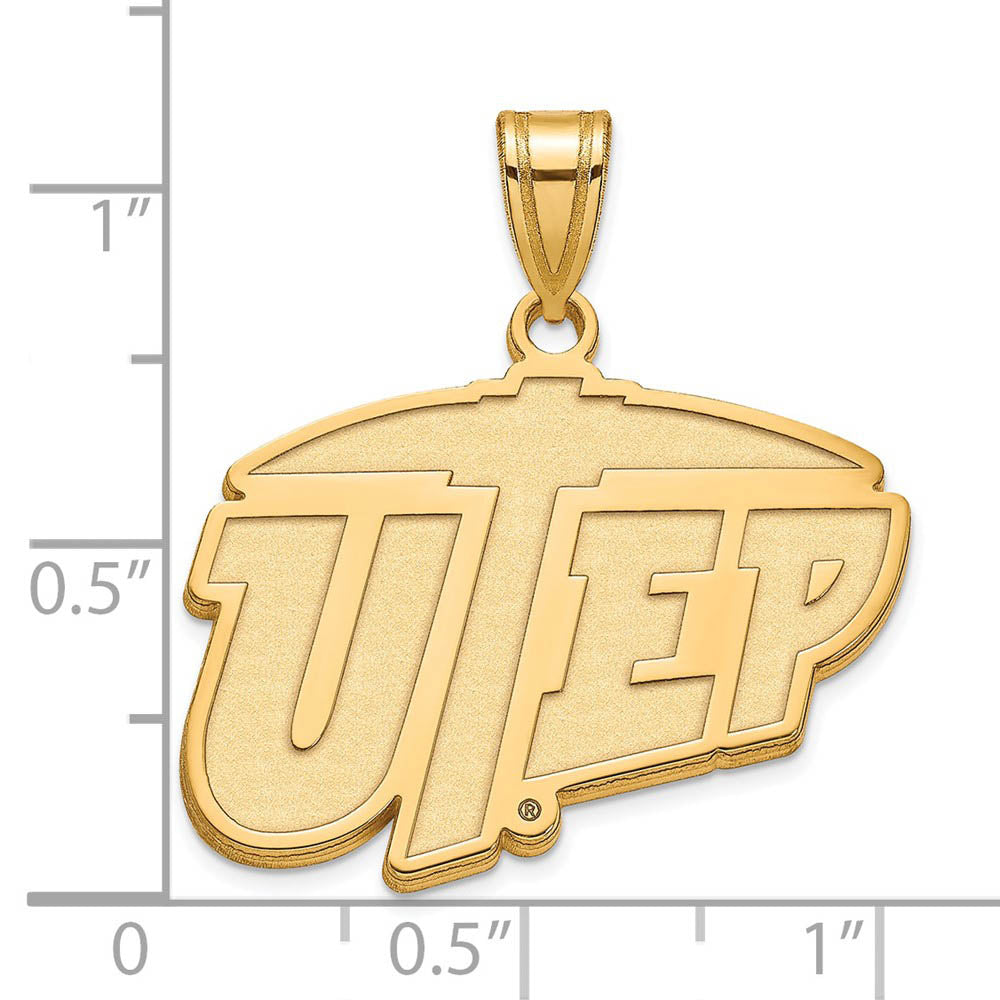 Alternate view of the 14k Gold Plated Silver U. of Texas at El Paso Large Logo Pendant by The Black Bow Jewelry Co.