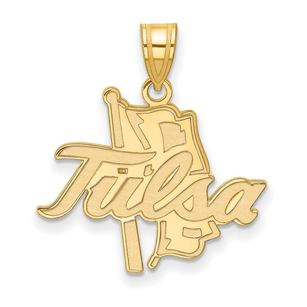 14k Gold Plated Silver The U. of Tulsa Large Script Pendant, Item P24607 by The Black Bow Jewelry Co.