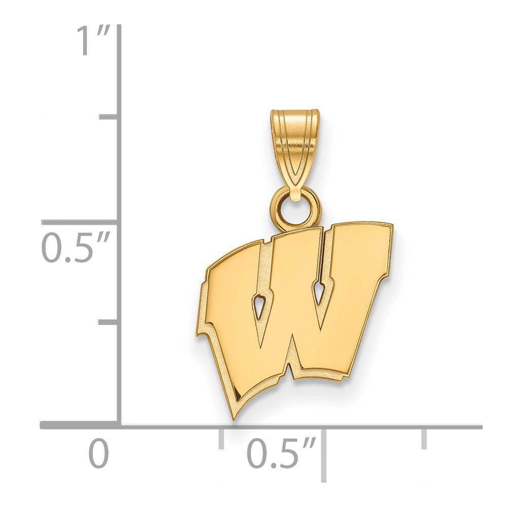 Alternate view of the 14k Gold Plated Silver U. of Wisconsin Small Initial W Pendant by The Black Bow Jewelry Co.
