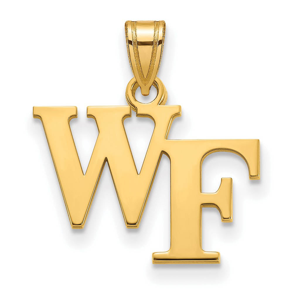 14k Gold Plated Silver Wake Forest U. Small 'WF' Pendant, Item P24621 by The Black Bow Jewelry Co.