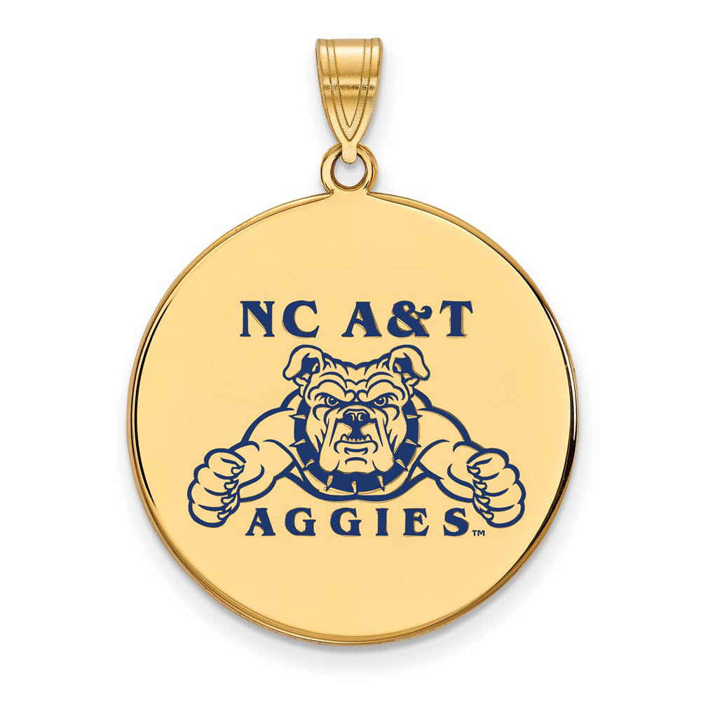 14k Gold Plated Silver North Carolina A&T XL Enamel Disc Pendant, Item P24647 by The Black Bow Jewelry Co.