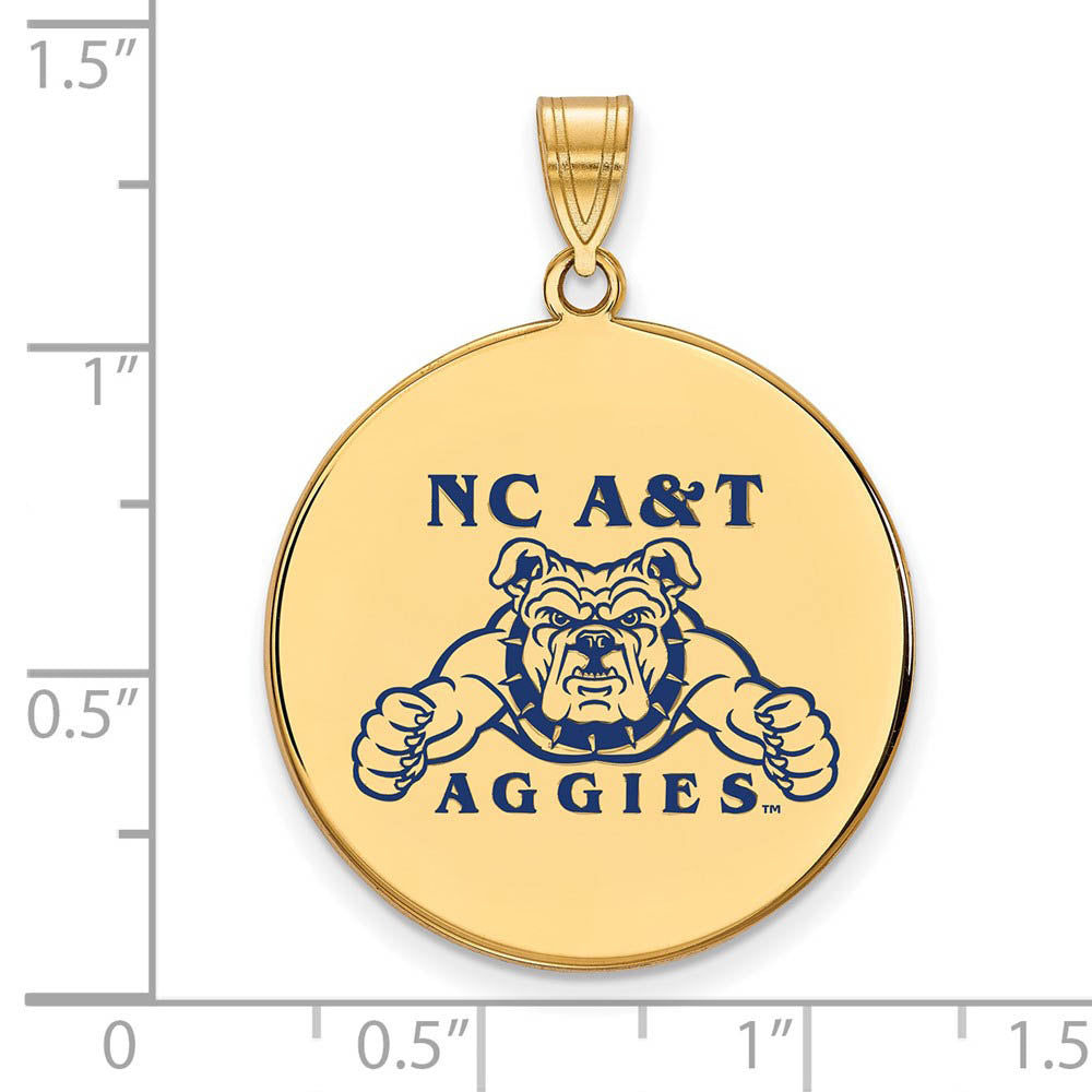Alternate view of the 14k Gold Plated Silver North Carolina A&T XL Enamel Disc Pendant by The Black Bow Jewelry Co.