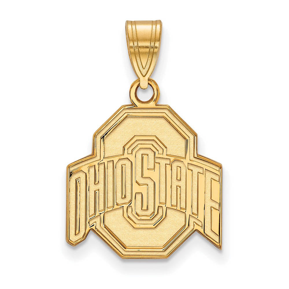 14k Gold Plated Silver Ohio State Medium Logo Pendant, Item P24652 by The Black Bow Jewelry Co.