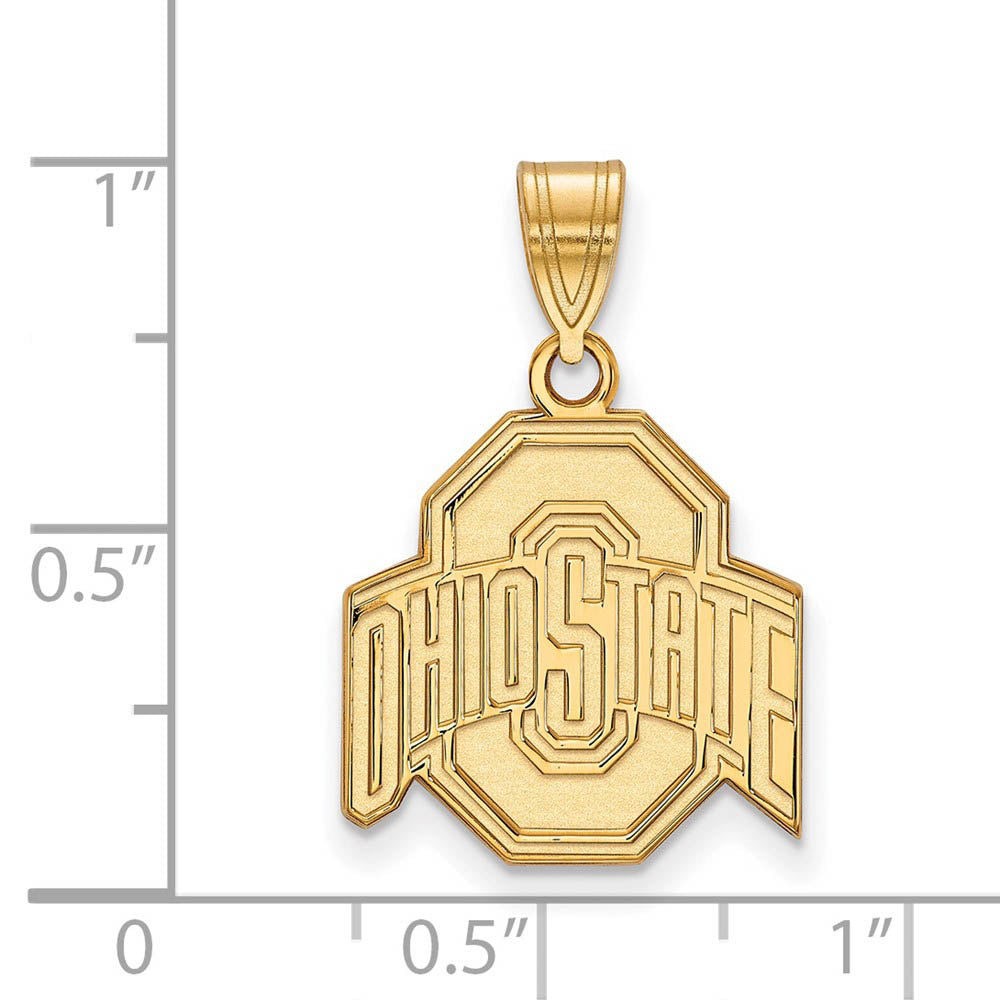 Alternate view of the 14k Gold Plated Silver Ohio State Medium Logo Pendant by The Black Bow Jewelry Co.