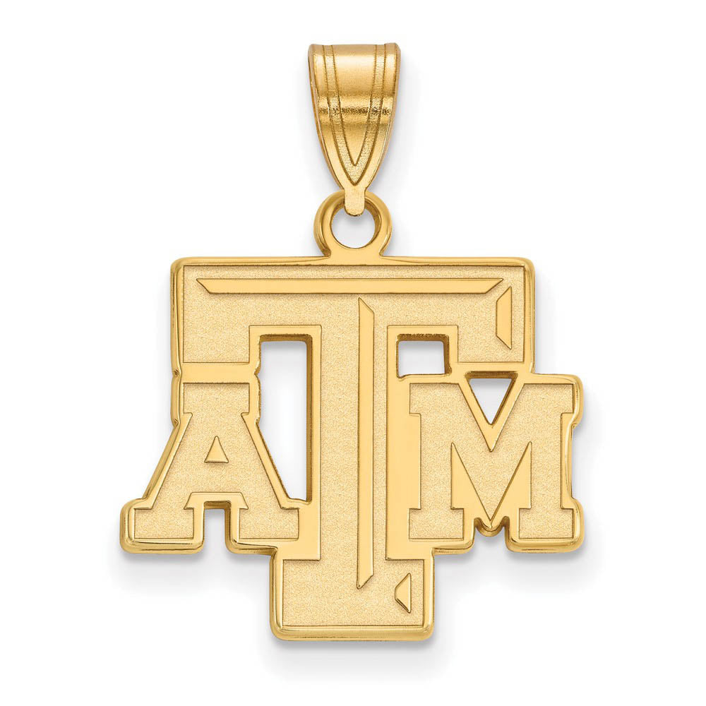 14k Gold Plated Silver Texas A&M U. Medium Fancy 'TAM' Pendant, Item P24662 by The Black Bow Jewelry Co.