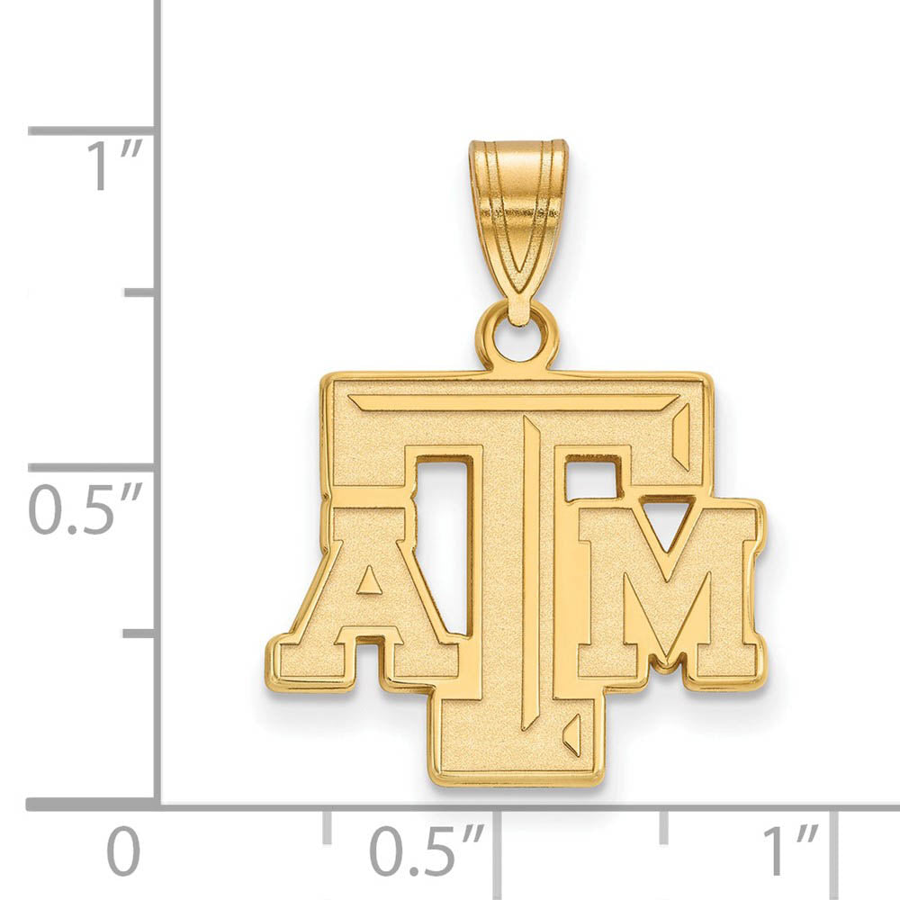 Alternate view of the 14k Gold Plated Silver Texas A&M U. Medium Fancy 'TAM' Pendant by The Black Bow Jewelry Co.