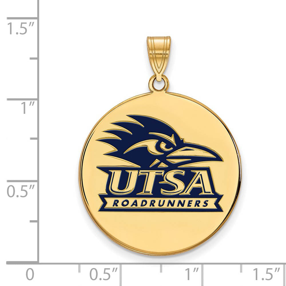 Alternate view of the 14k Gold Plate Silver U of Texas at San Antonio XL Enamel Pendant by The Black Bow Jewelry Co.