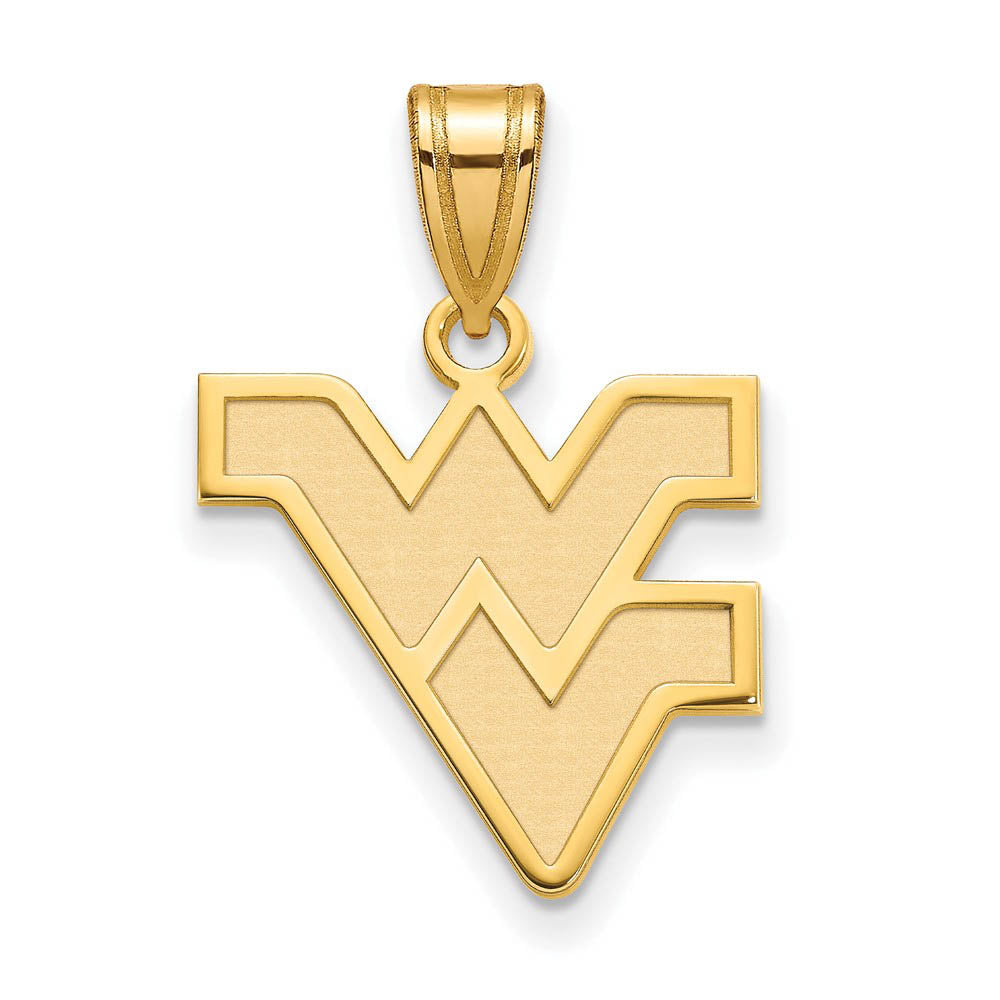 14k Gold Plated Silver West Virginia U. Medium Logo Pendant, Item P24699 by The Black Bow Jewelry Co.
