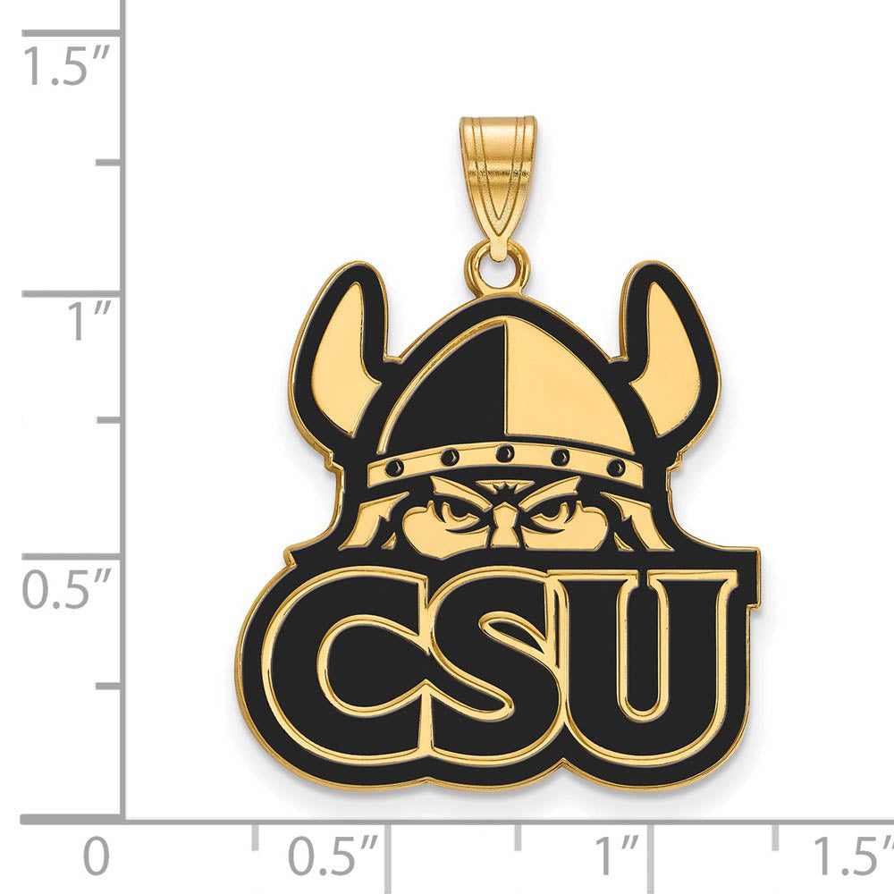 Alternate view of the 14k Gold Plated Silver Cleveland State XL Enamel Pendant by The Black Bow Jewelry Co.