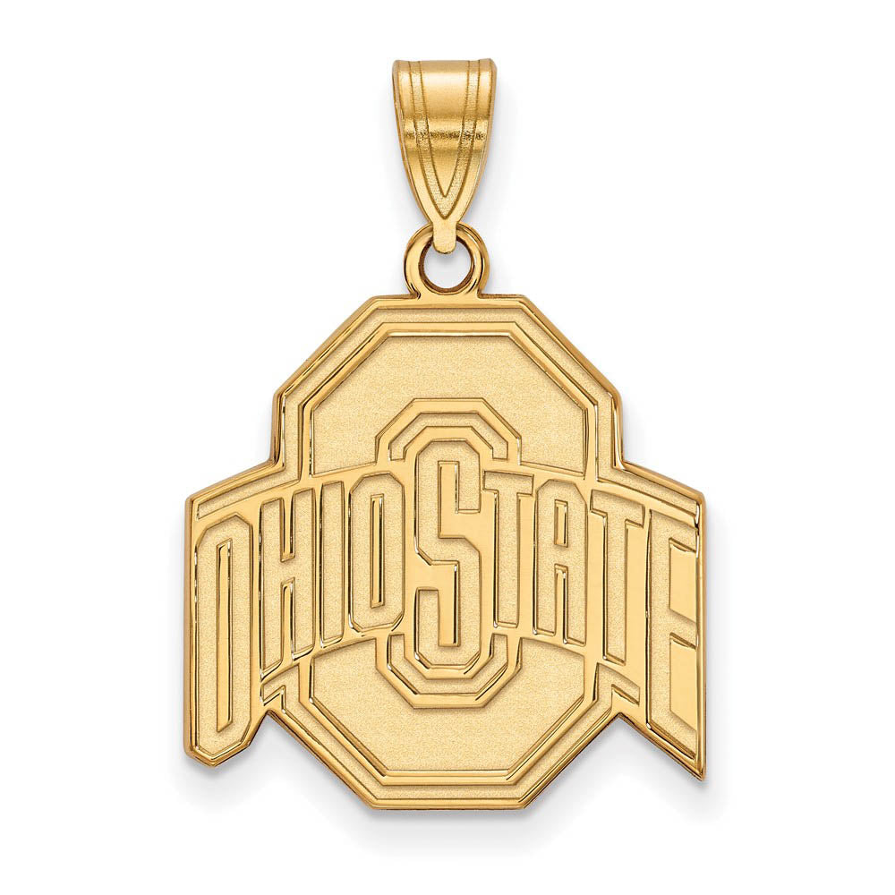14k Gold Plated Silver Ohio State Large Pendant, Item P24721 by The Black Bow Jewelry Co.