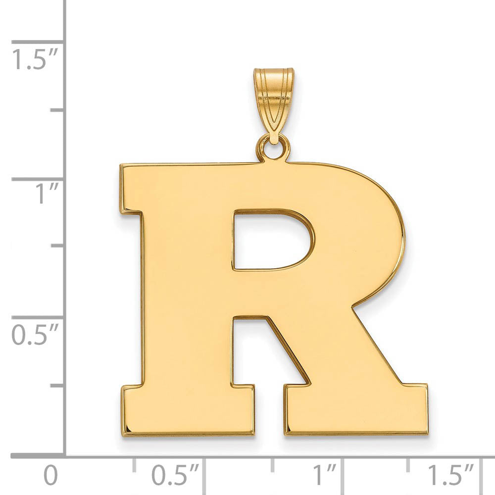 Alternate view of the 14k Gold Plated Silver Rutgers XL Initial R Pendant by The Black Bow Jewelry Co.