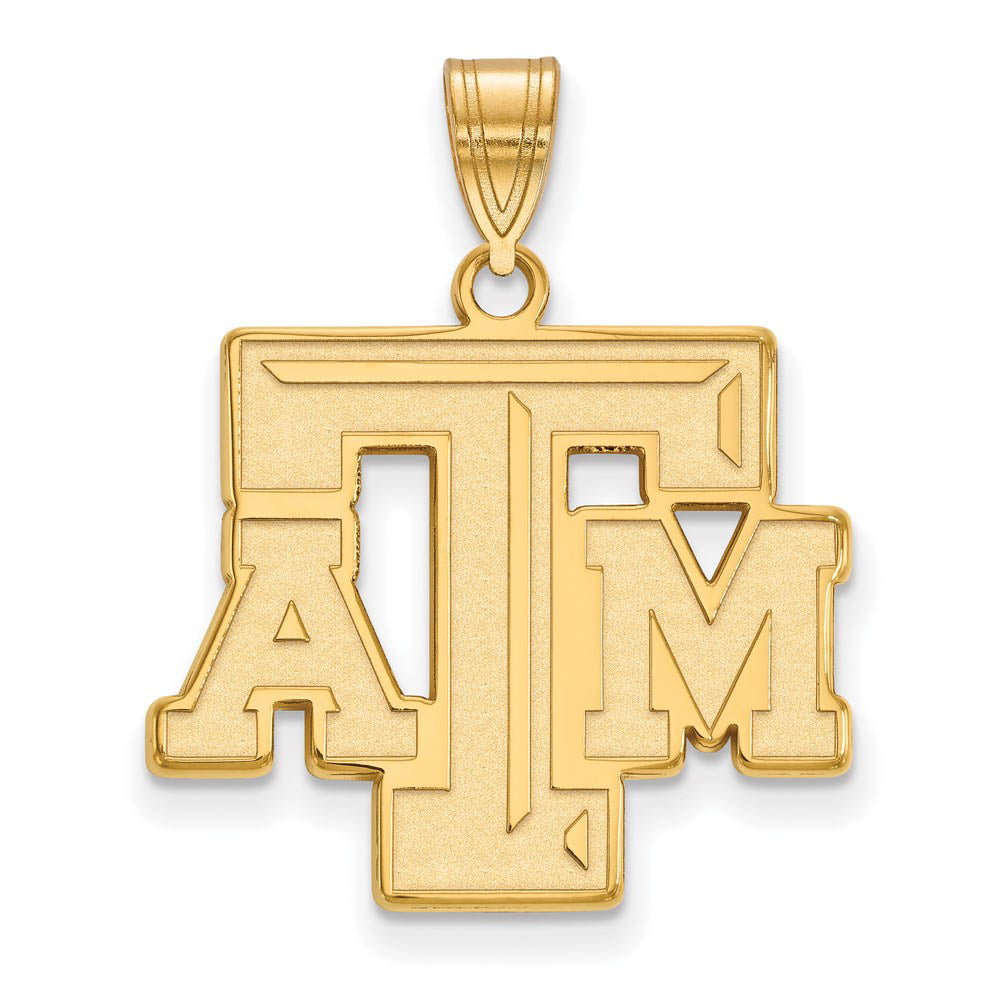 14k Gold Plated Silver Texas A&M U. Large Fancy 'TAM' Pendant, Item P24728 by The Black Bow Jewelry Co.