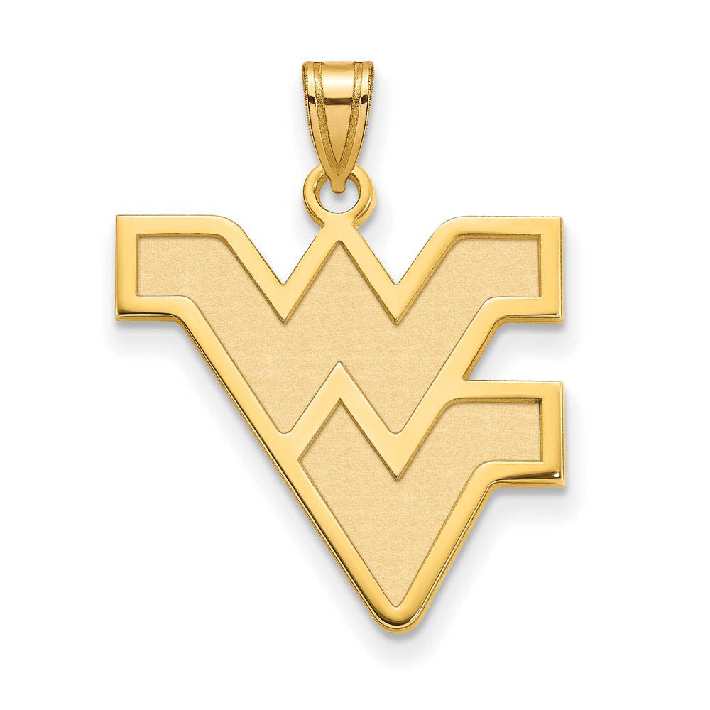 14k Gold Plated Silver West Virginia U. Large Logo Pendant, Item P24754 by The Black Bow Jewelry Co.