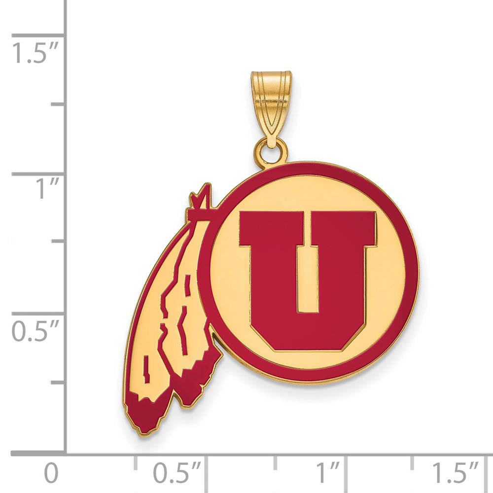 Alternate view of the 14k Gold Plated Silver U. of Utah XL Enamel Pendant by The Black Bow Jewelry Co.
