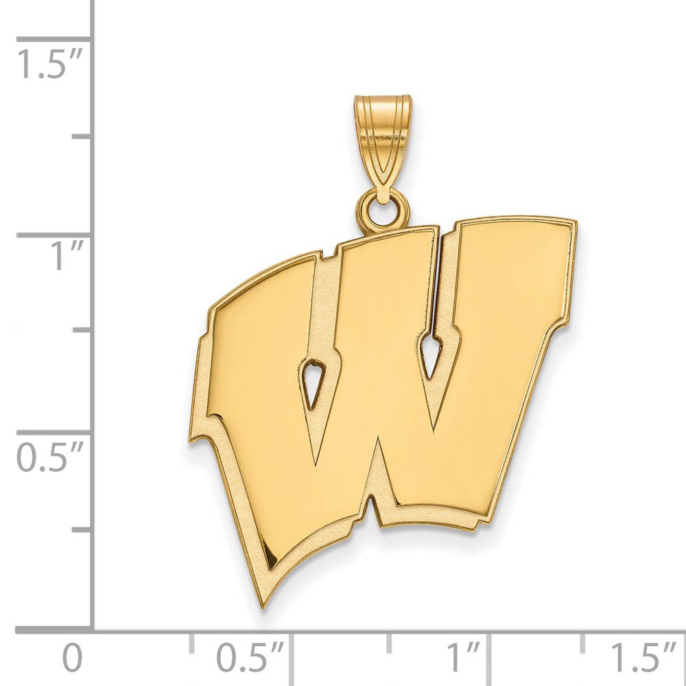 Alternate view of the 14k Gold Plated Silver U. of Wisconsin XL Initial W Pendant by The Black Bow Jewelry Co.