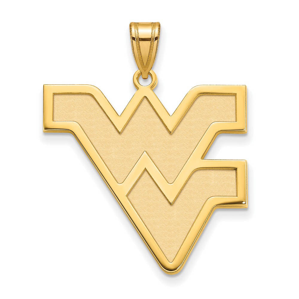14k Gold Plated Silver West Virginia U. XL Logo Pendant, Item P24796 by The Black Bow Jewelry Co.
