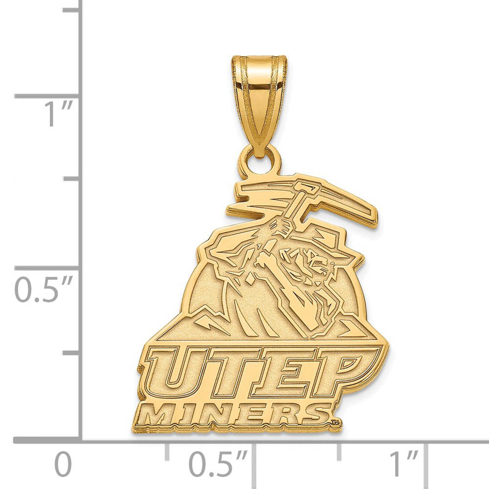 Alternate view of the 14k Gold Plated Silver U. of Texas at El Paso Large 'Miners' Pendant by The Black Bow Jewelry Co.