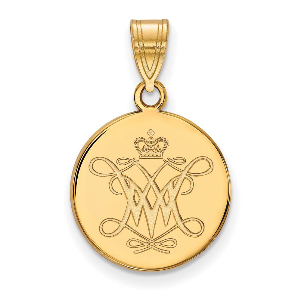 14k Gold Plated Silver William and Mary Medium Disc Pendant, Item P24819 by The Black Bow Jewelry Co.
